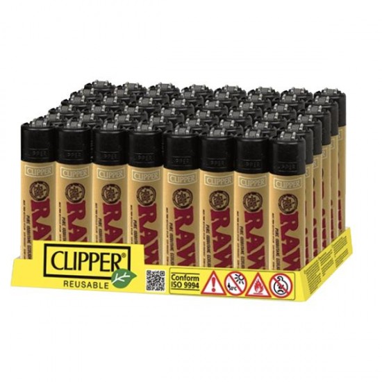 48 Clipper RAW Printed Refillable Lighters - Color: Natural