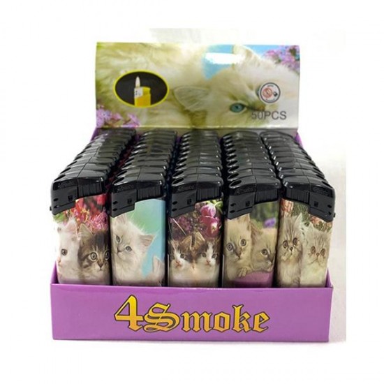 50 x 4Smoke Electronic Printed Lighters - DY068 - Design: Cat Print