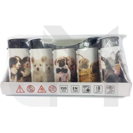 4Smoke Refillable Flat Printed Lighters 25 Pack - XHD8111 - Design: Puppies