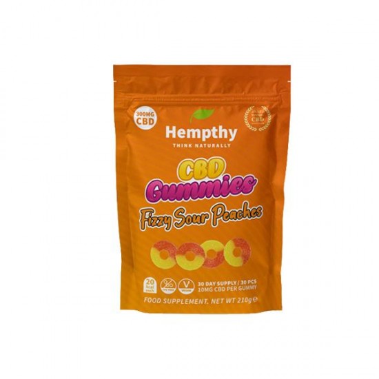 Hempthy 300mg CBD Gummies 30 Ct Pouch - Flavour: Fizzy Sour Peaches
