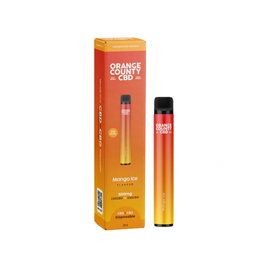 Orange County CBD 500mg CBD & CBG Disposable Vape Device 600 Puffs - Flavour: Mango Ice