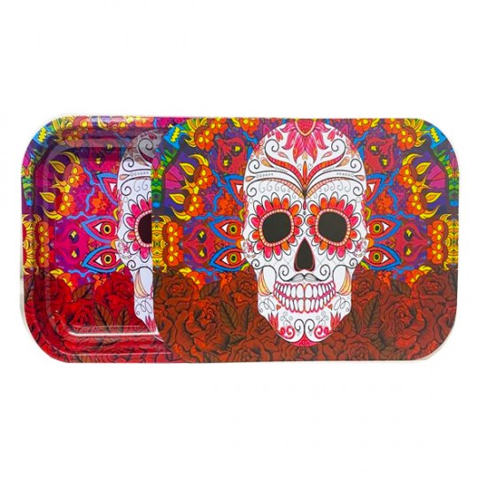 Large Mixed Design Magnetic Metal Rolling Trays with Lid - Design: Rasta