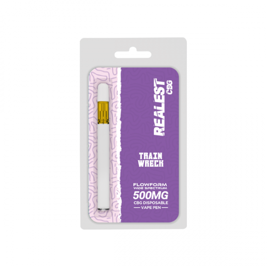 Realest CBG 500mg Flowform Wide Spectrum CBG Disposable Vape Pen 170 Puffs (BUY 1 GET 1 FREE) - Flavour: Trainwreck